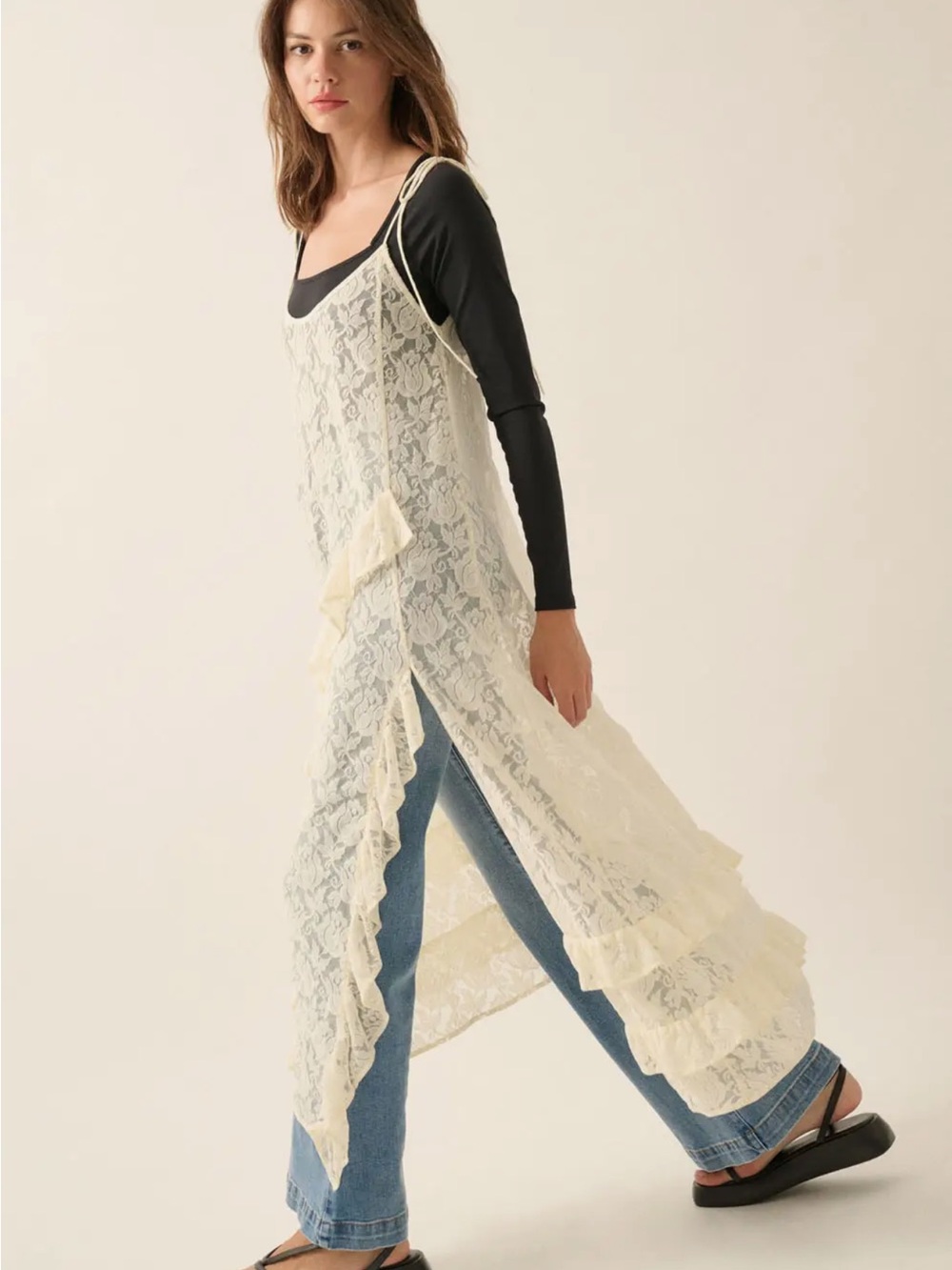 Promesa Cream Lace Maxi Slip Dress - Picture 3 of 5